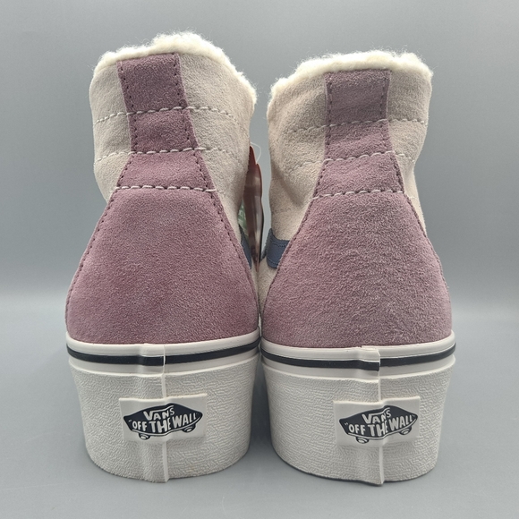 New Vans Sk8-Hi Top Tapered Stackform Platform Pig Suede Sherpa Faux Fur Cream - Picture 7 of 10